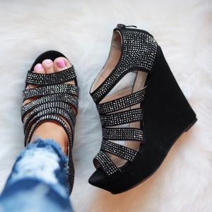 On Fleek Black Wedges Size 8 Brand New